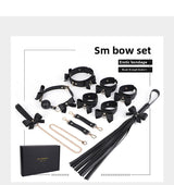 SM Props Set 5-Piece Set Bowknot Erotic Whip PVC Ball Gag Female Slave Leash Collar Restraint Handcuffs