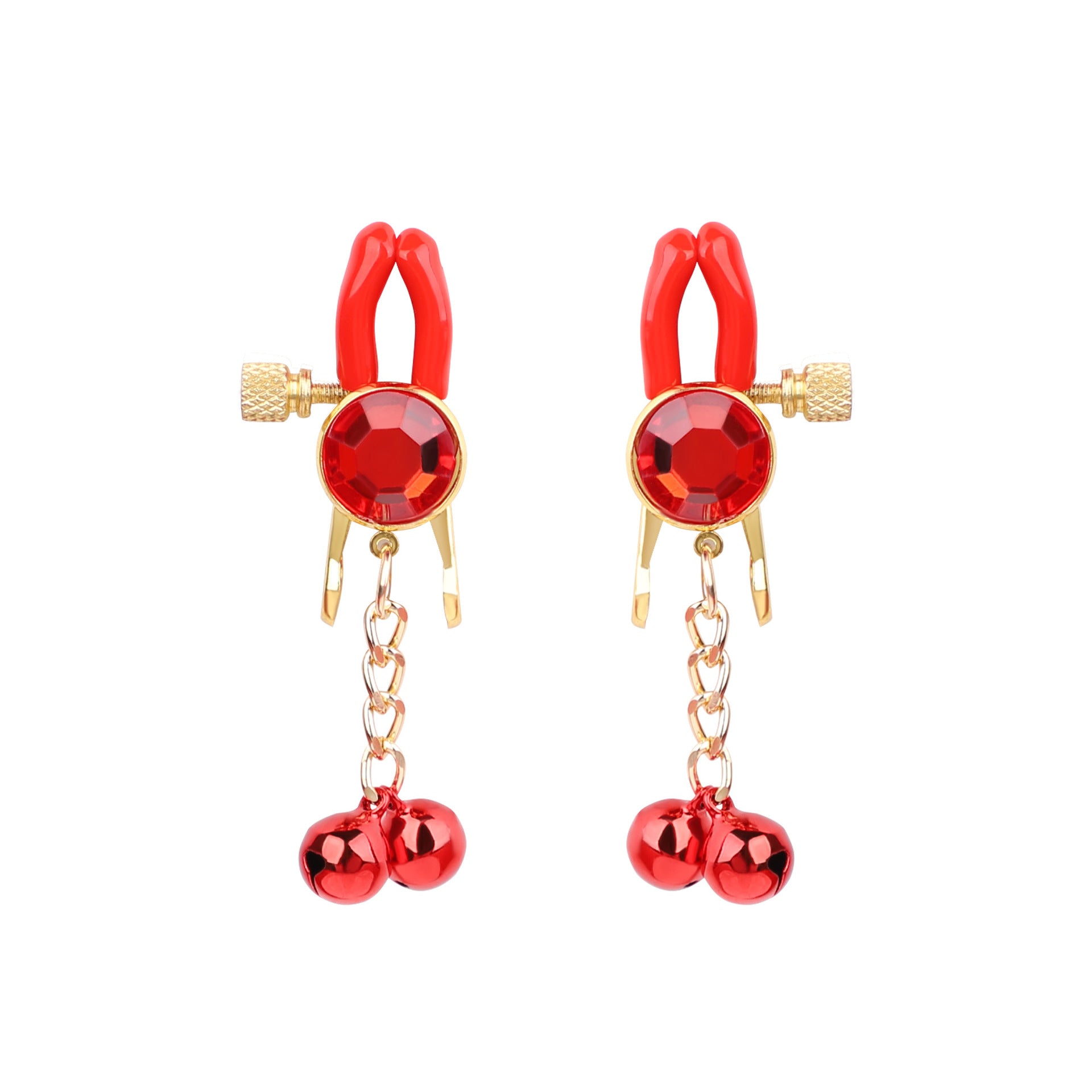Sexy SM Props Gemstone Bell Nipple Clamps for Women Flirting Teasing Nipple Clips Tassel Chain Clips