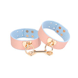 Sex Toys SM Props Macaron Genuine Leather Bondage Set Hand and Foot Cuffs Training Collar Mouth Gag Spanker Adult