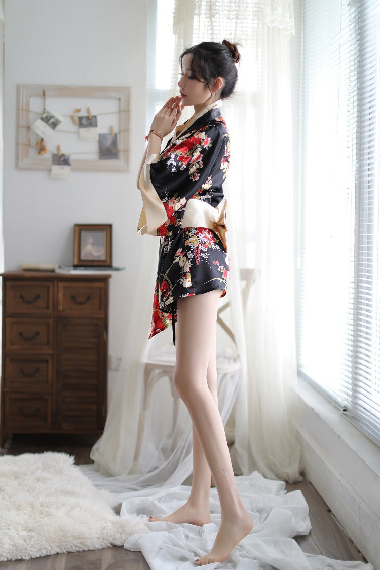 Sexy Lingerie Deep V Japanese Kimono Cute Playful Role Play Bathrobe Set for Women 5060