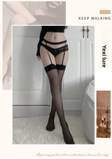 Sexy and Alluring Lace Strap One-Piece Color-Block Ultra-Thin No-Remove Hot Girl Over-the-Knee Socks w24