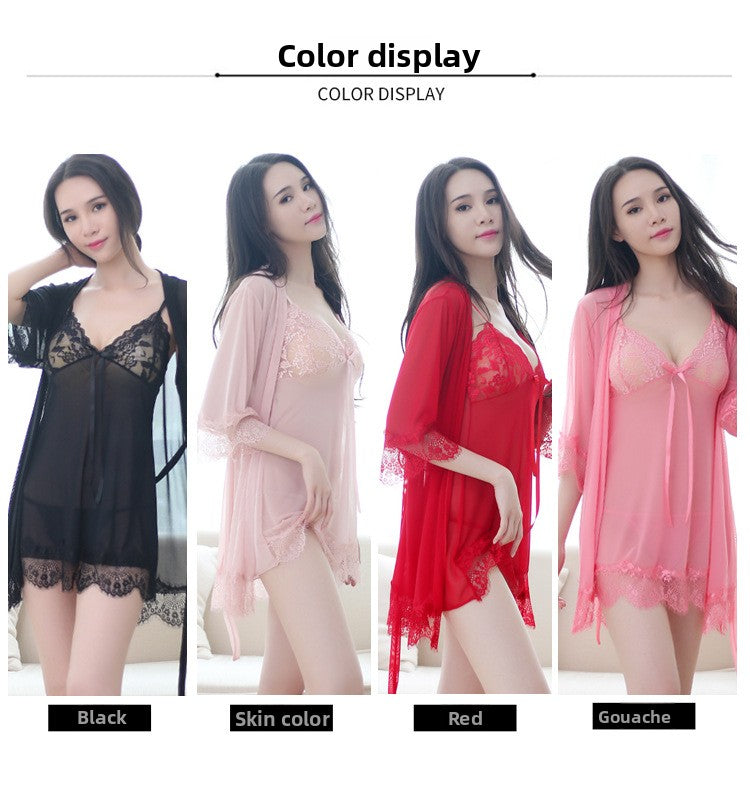 Sexy Lingerie for Women Plus Size See-through Temptation Strap Sexy Lace Nightdress Sleepwear Emotional Supplies Set