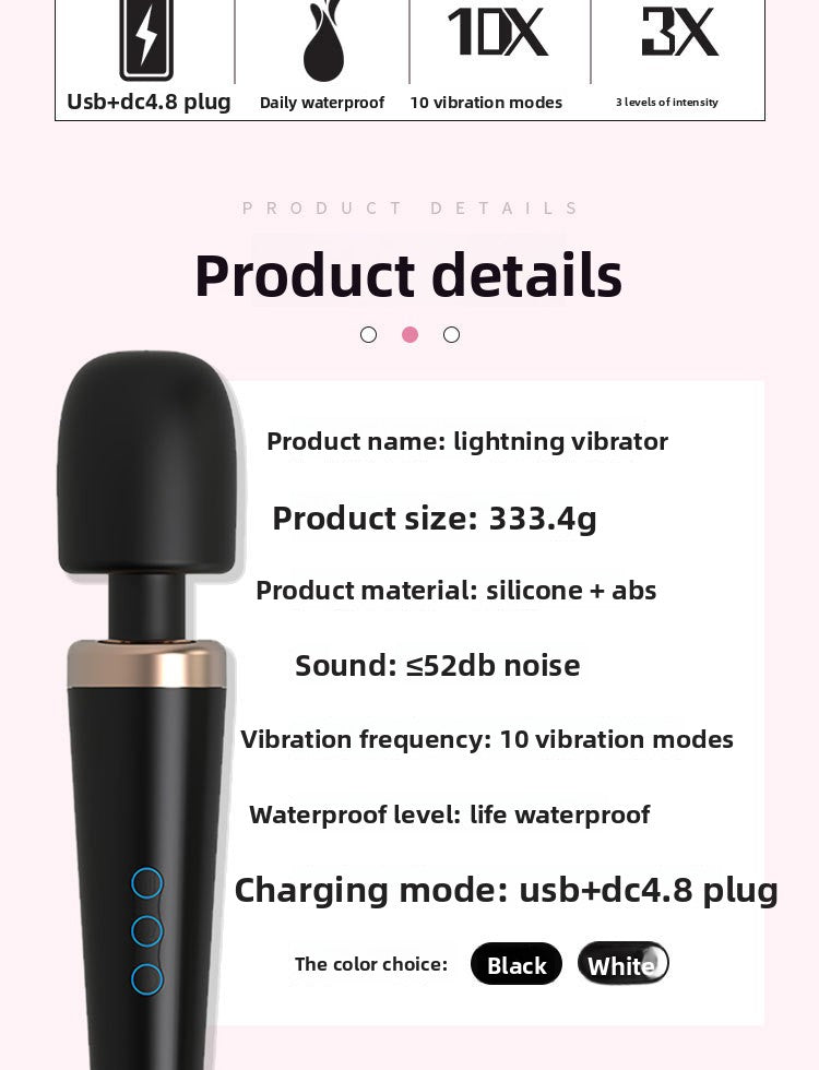 Hot-selling Lightning Vibrator Female Masturbator Large AV Stick USB Charging