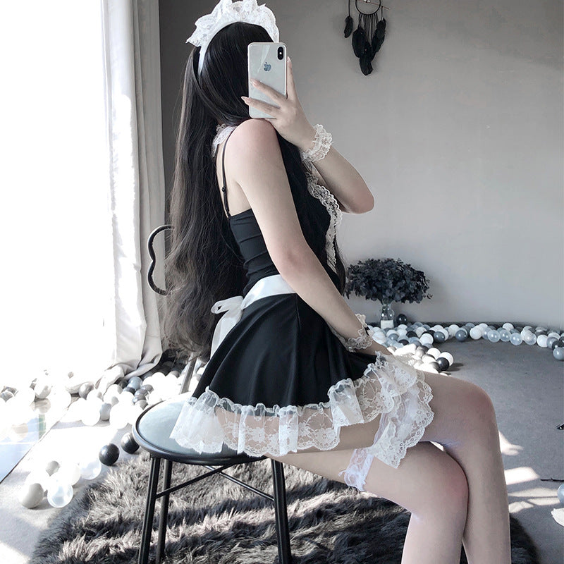High-End Sexy Lingerie Sexy Maid Costume Maid Uniform Role Play Lace Female Slave Pajamas Hollow Out Fun Set