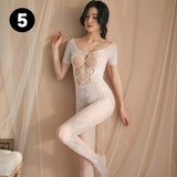 Sexy Lingerie with Hollow Out Design, See-Through Rose Embroidery, Open Crotch Temptation Bodysuit with Stockings and Fishnet 5