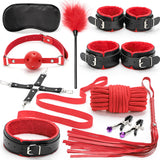 Adult Erotic Plush 10-Piece Set Female Leather Handcuffs Couple Flirting Bondage Restraint Alternative Sex Toys