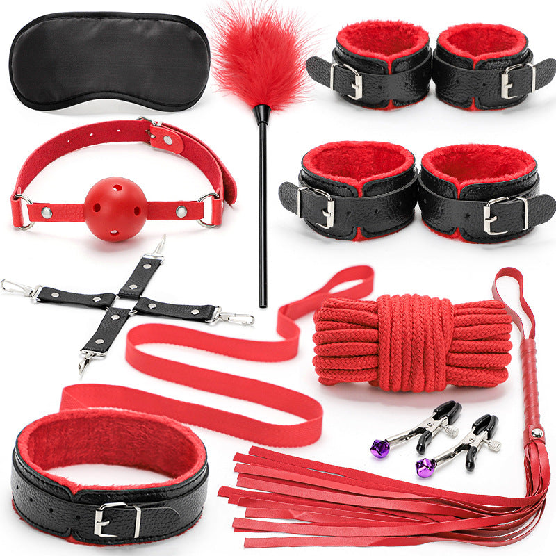 Adult Erotic Plush 10-Piece Set Female Leather Handcuffs Couple Flirting Bondage Restraint Alternative Sex Toys