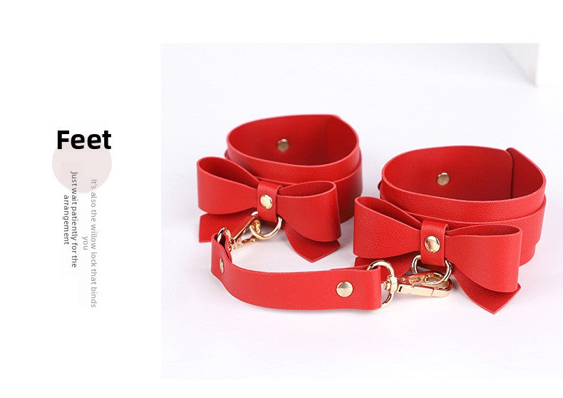 SM Props Set 5-Piece Set Bowknot Erotic Whip PVC Ball Gag Female Slave Leash Collar Restraint Handcuffs