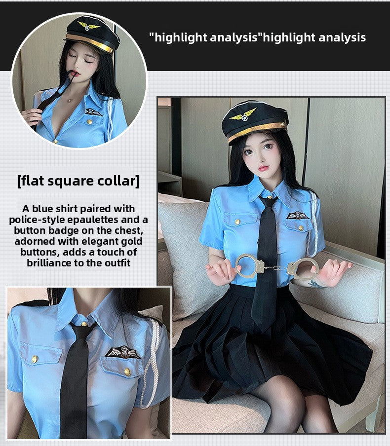 Sexy Lingerie Sexy Cop Blue Temptation Pleated Skirt Role Play Set 5634