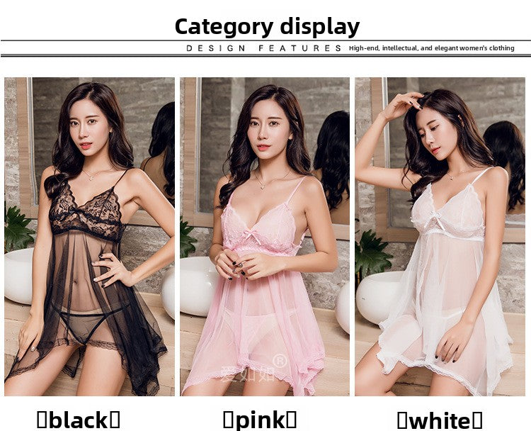 Sexy Lingerie Lace Mesh Temptation Set Plus Size European and American Style Strap Sexy Sleepwear Sheer Nightdress