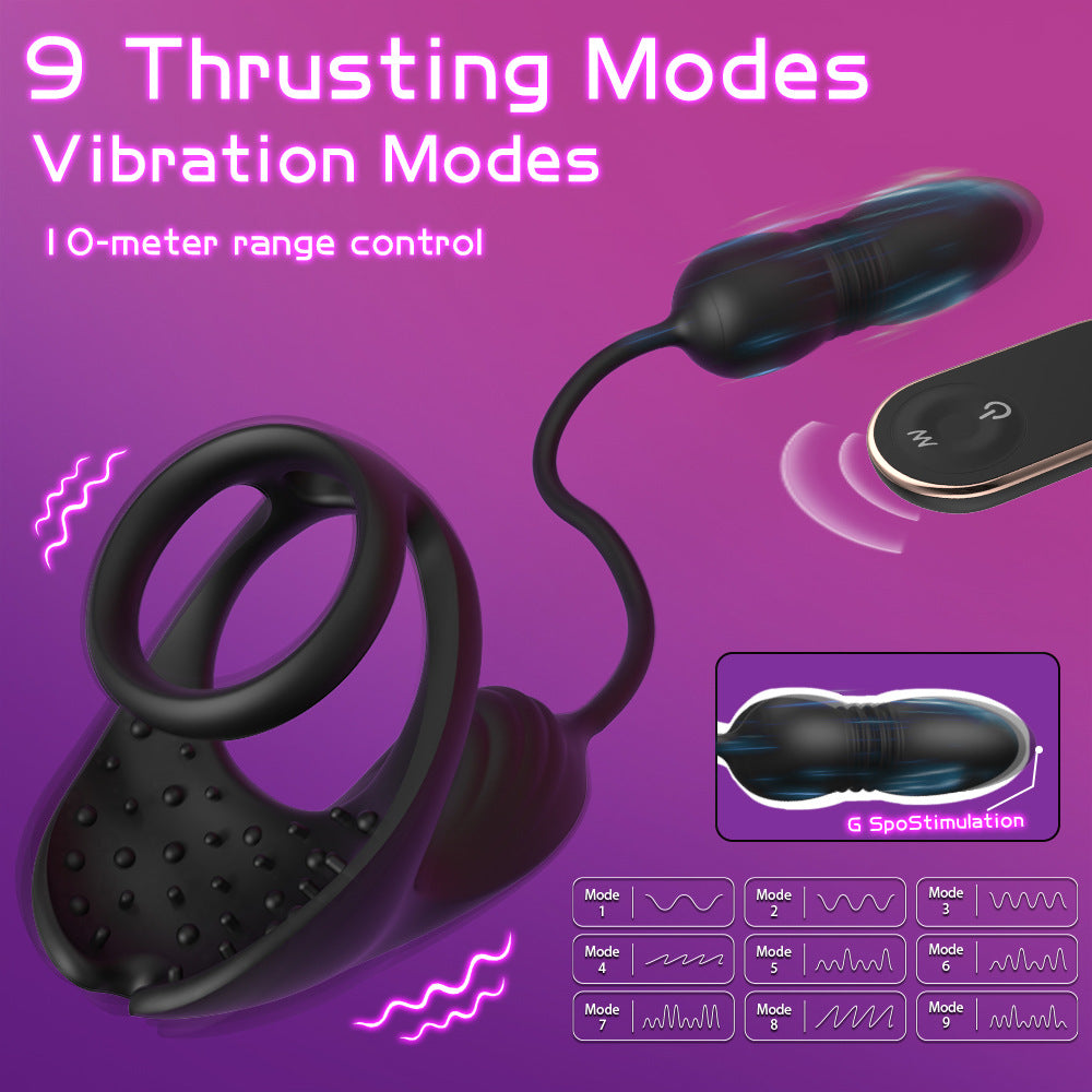 New Dual Ring Locking Semen Ring Vibrating Remote Control Telescopic Insertion Shared Prostate Massager Semen Locking