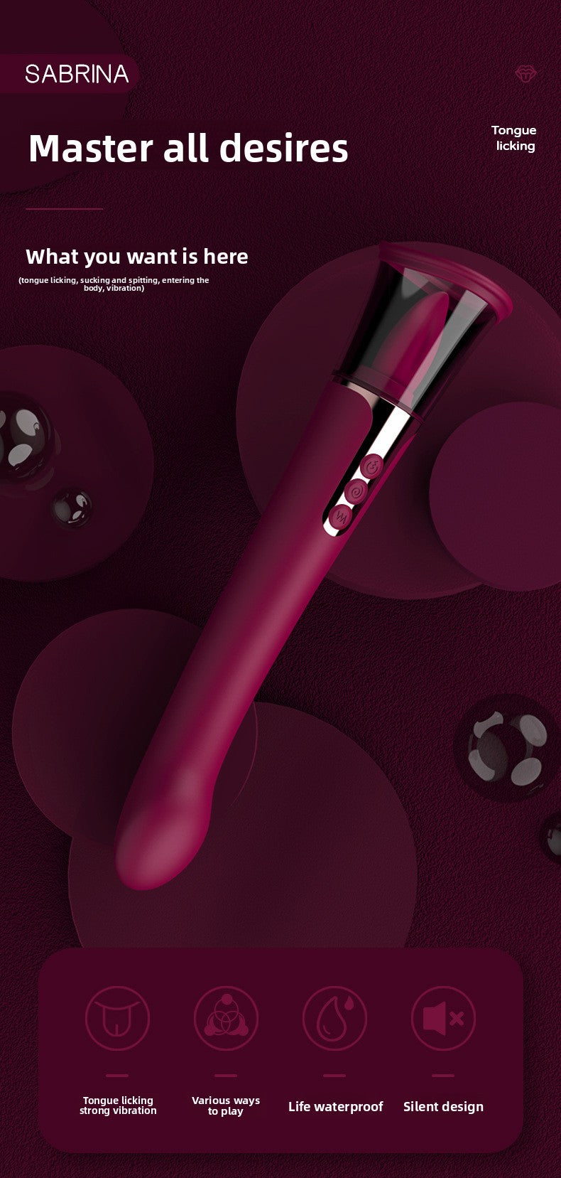 Sabrina Realistic Tongue Licking Sucking Inserting Vibrator for Men and Women Rechargeable