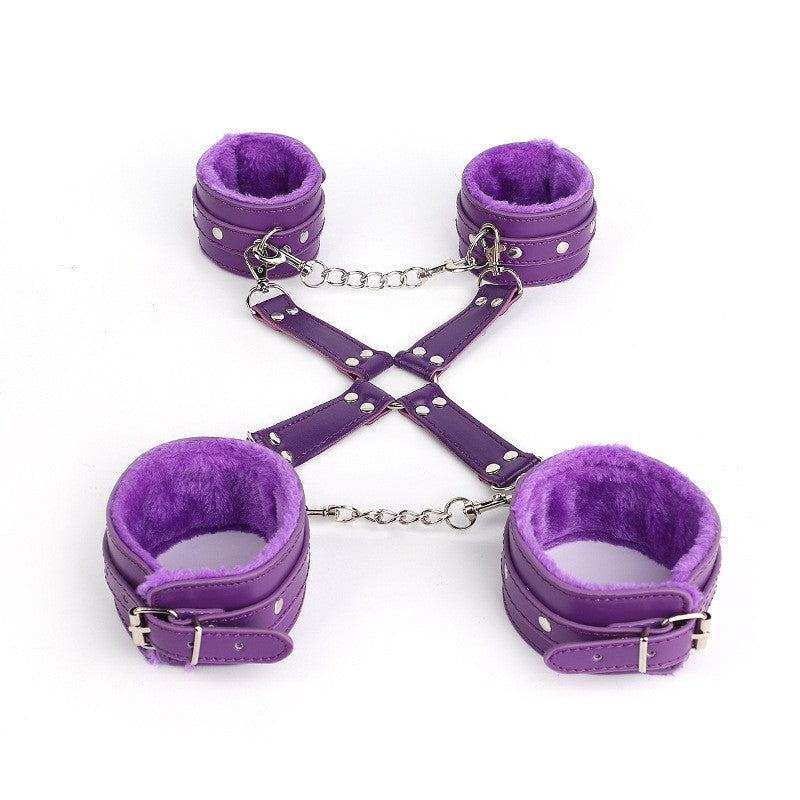 Sex Toys SM Props Back Binding Cross Buckle Plush 3-Piece Set SM Training Binding Handcuffs Footcuffs Adult