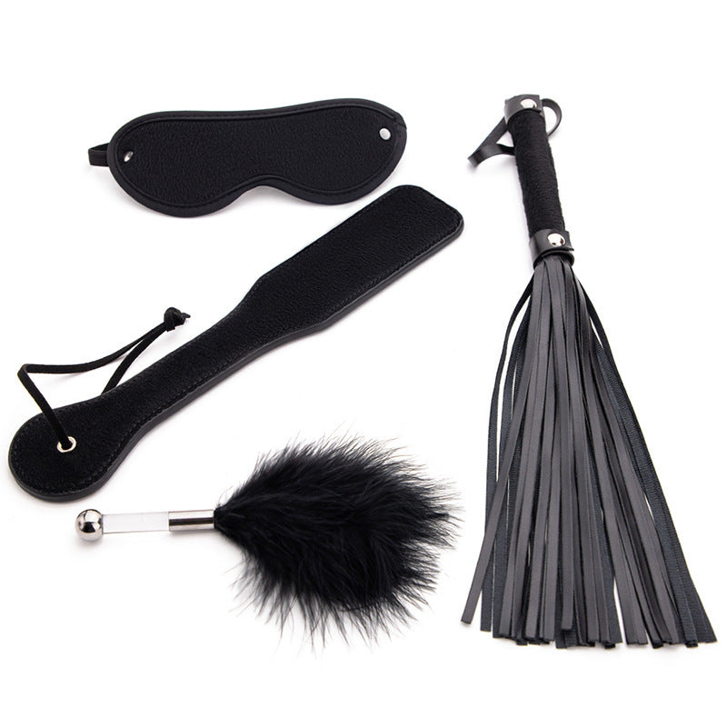 Sm Props Four-Piece Set Black Tease Feather Stick Anal Bead Eyeshade Sexy Whip Adult Supplies