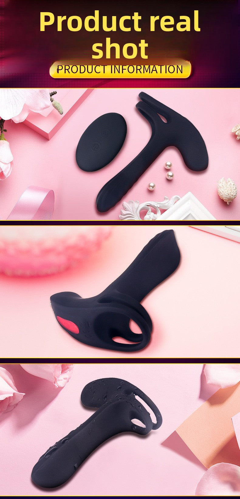 Locking Semen Ring Double Ring Three-Point Unisex Masturbator Silicone Insertable Vibrating Ring