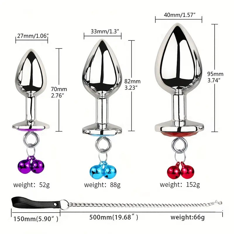 Metal Bell Heart-Shaped Anal Plug Adult Sex Toys Back Chamber Expansion Traction Chain Masturbation
