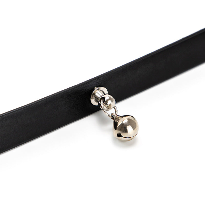 SM Props Black Leather Sexy Collar Female Training Leash Bell Collar
