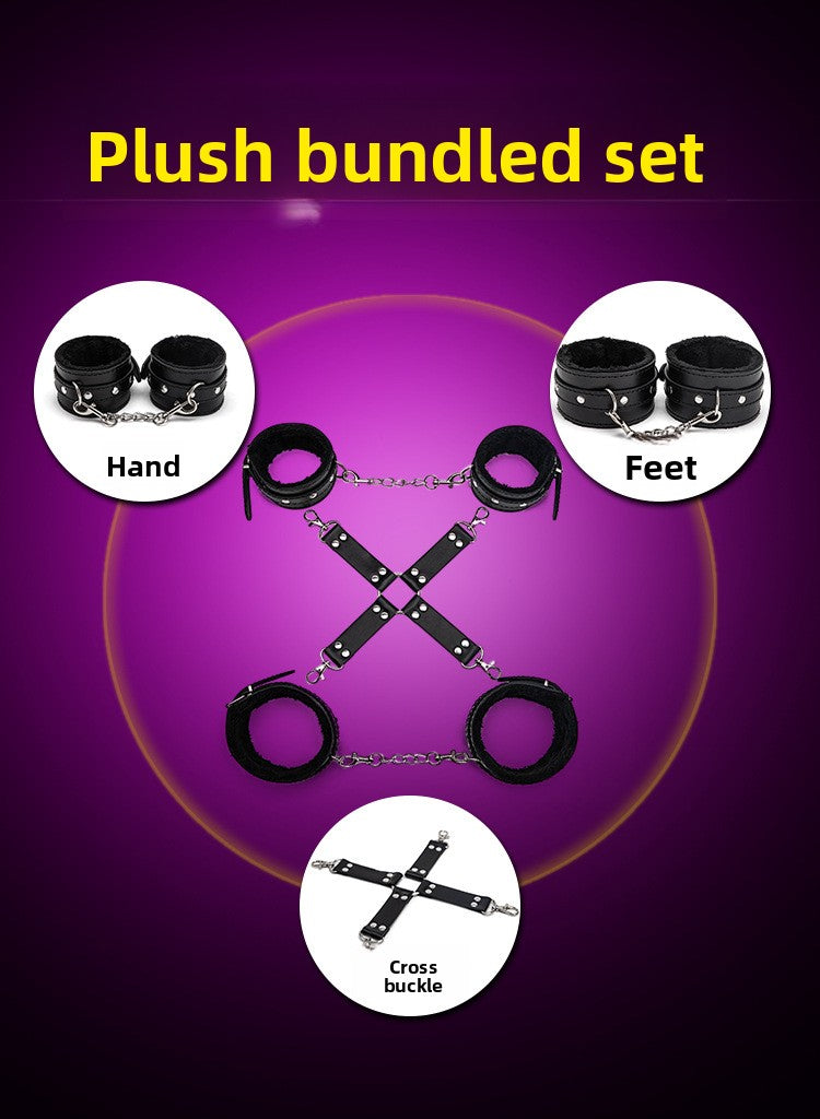 Sex Toys SM Props Back Binding Cross Buckle Plush 3-Piece Set SM Training Binding Handcuffs Footcuffs Adult