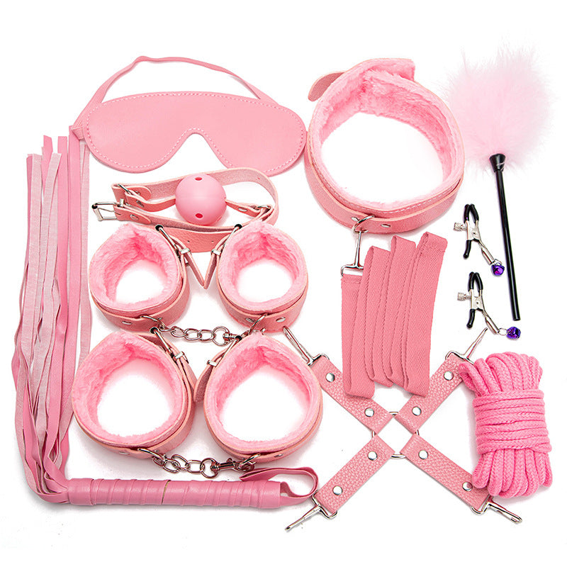 Sex Toys SM Props 10-Piece Set Binding Rope Restraints Handcuffs Training Mouth Gag Nipple Clamps Alternative Adult Sex Products