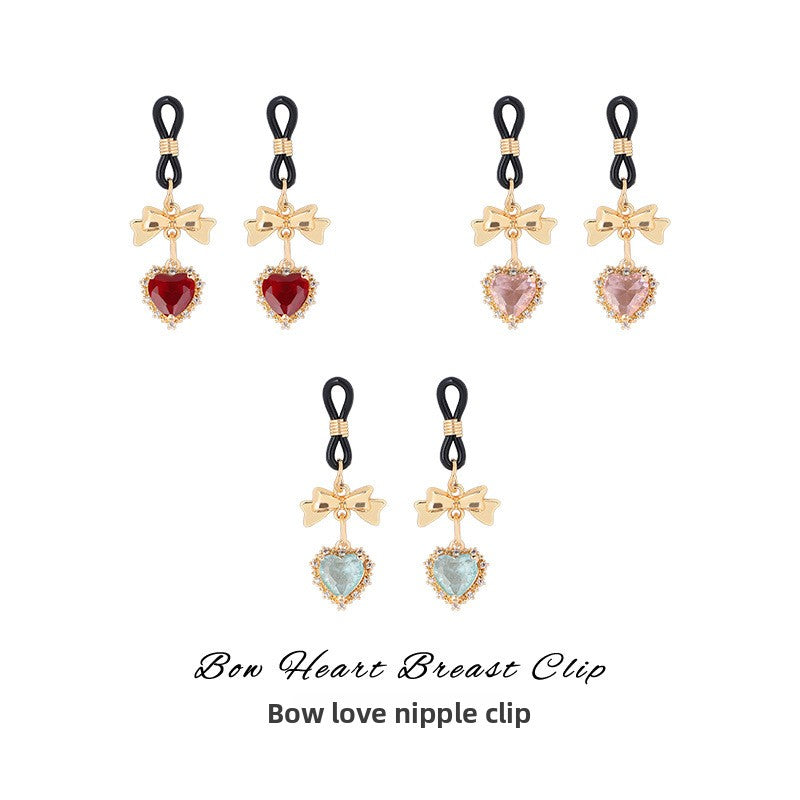 Sexy Props Supplies Bowknot Love Breast Clip Female Wearable Chest Flirting Teasing Stimulating Adult Products