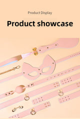 Sex Toys SM Props Macaron Genuine Leather Bondage Set Hand and Foot Cuffs Training Collar Mouth Gag Spanker Adult