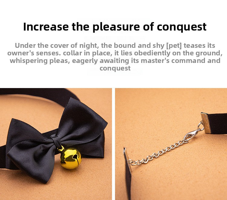 SM Sex Props Polyester Braided Belt Black Bow Bell Collar