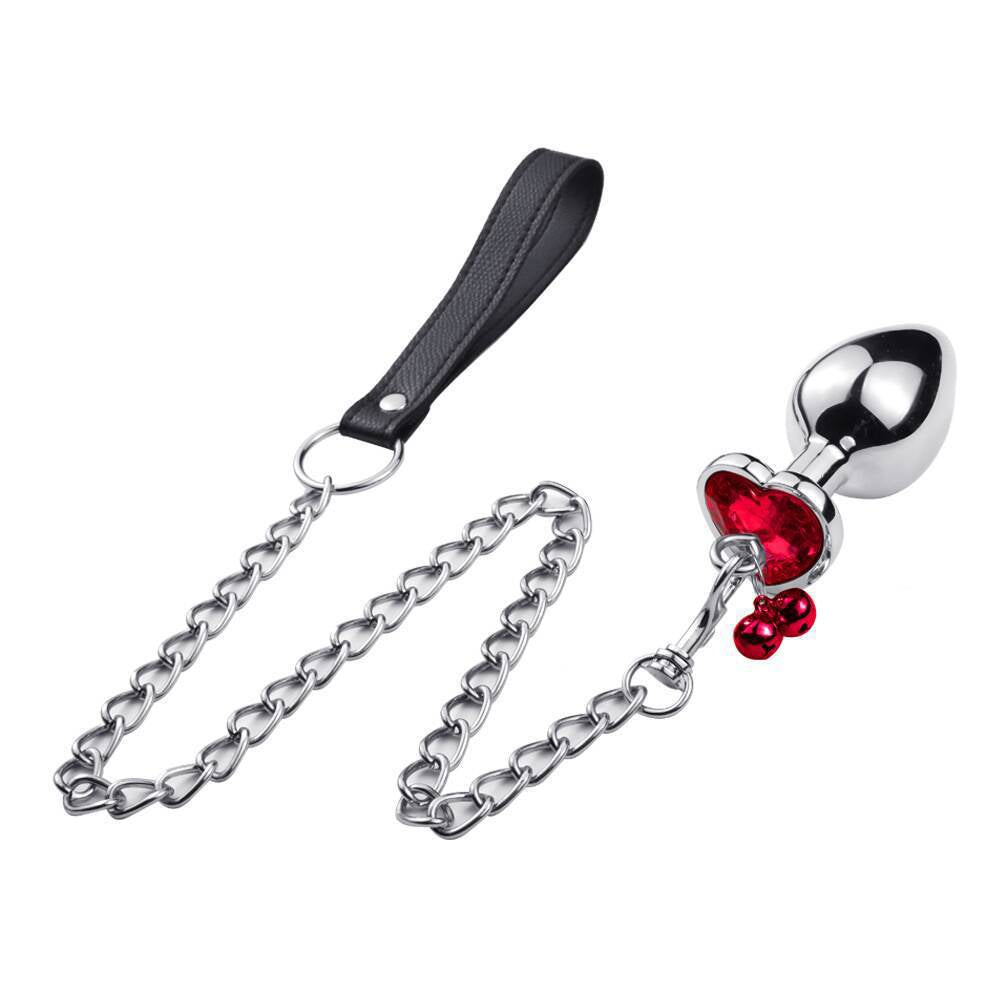 Metal Bell Heart-Shaped Anal Plug Adult Sex Toys Back Chamber Expansion Traction Chain Masturbation