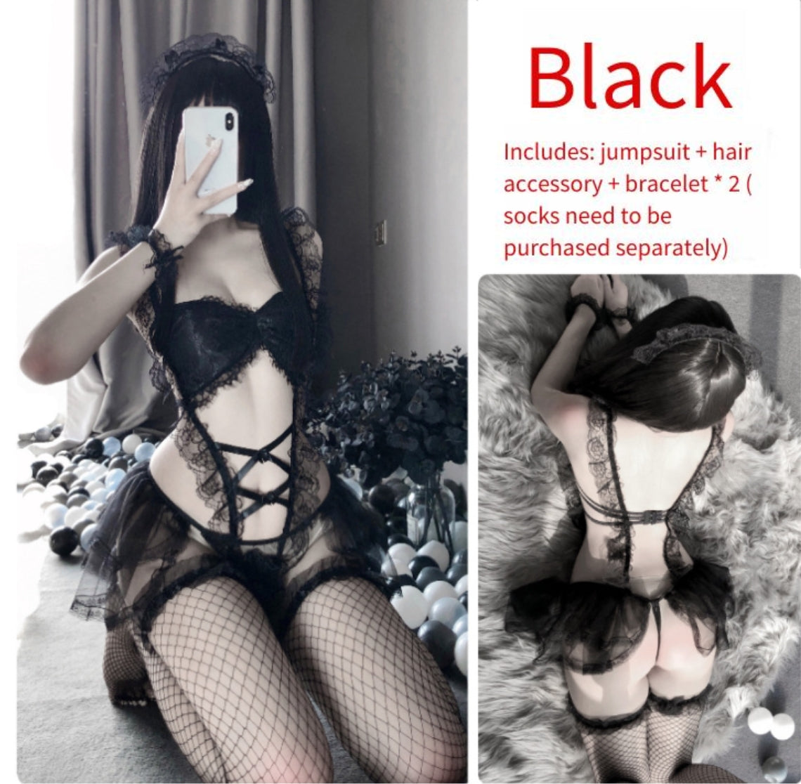 New Style Sexy Lingerie Cute Playful Little Maid Sexy Sheer Mesh Uniform Temptation Role Play Beautiful Set