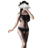 Sexy Women's Erotic Lingerie See-through One-piece Open Crotch No-take-off Passionate Bed Temptation Fishnet Stockings Set