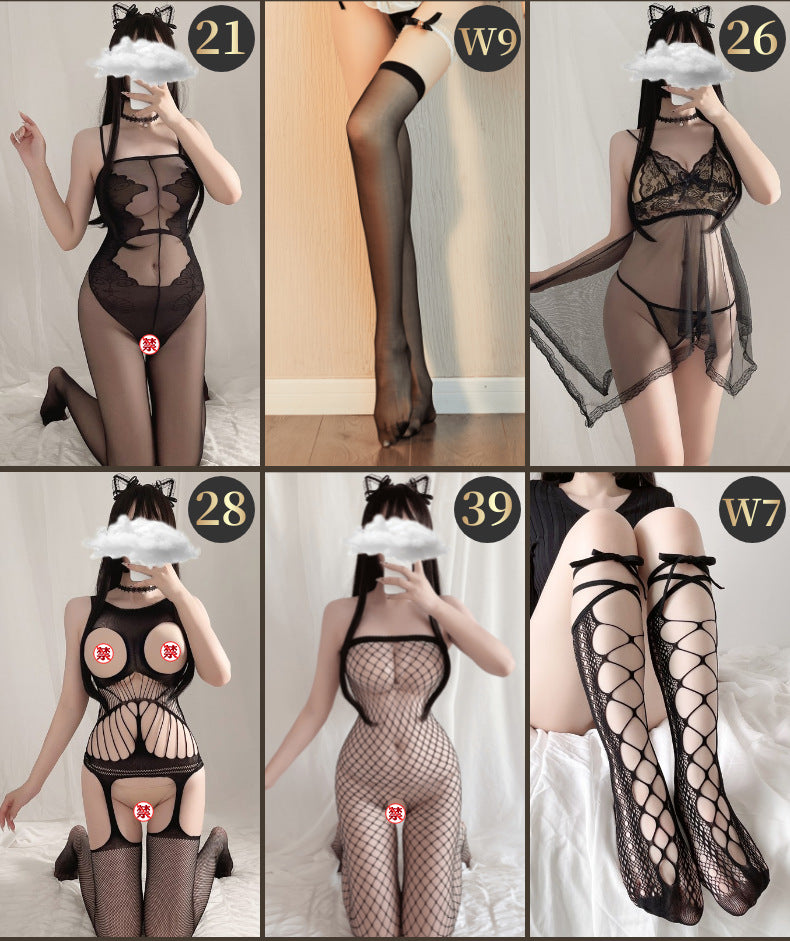 Sexy Lingerie Open Crotch Passion Set Transparent Temptation Sexy Stockings One-piece Fishnet Uniform