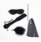 Sm Props Four-Piece Set Black Tease Feather Stick Anal Bead Eyeshade Sexy Whip Adult Supplies