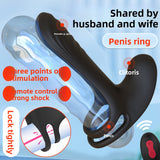 Locking Semen Ring Double Ring Three-Point Unisex Masturbator Silicone Insertable Vibrating Ring