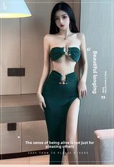 Sexy Lingerie Tube Top Temptation Tight High-Slit Bodycon Long Dress Nightclub Party Set 5724