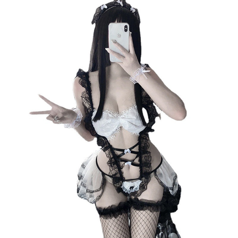 New Style Sexy Lingerie Cute Playful Little Maid Sexy Sheer Mesh Uniform Temptation Role Play Beautiful Set