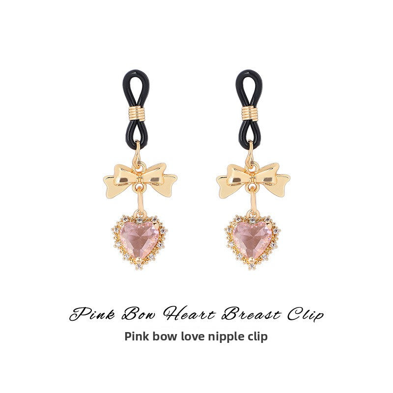 Sexy Props Supplies Bowknot Love Breast Clip Female Wearable Chest Flirting Teasing Stimulating Adult Products