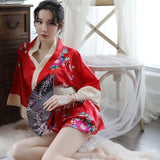 Sexy Lingerie Deep V Japanese Kimono Cute Playful Role Play Bathrobe Set for Women 5060