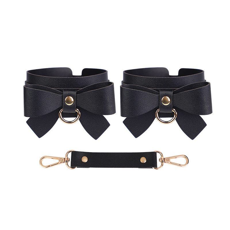 SM Props Set 5-Piece Set Bowknot Erotic Whip PVC Ball Gag Female Slave Leash Collar Restraint Handcuffs