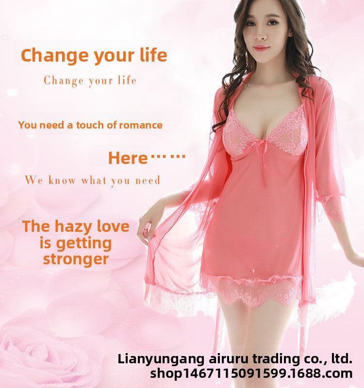 Sexy Lingerie for Women Plus Size See-through Temptation Strap Sexy Lace Nightdress Sleepwear Emotional Supplies Set