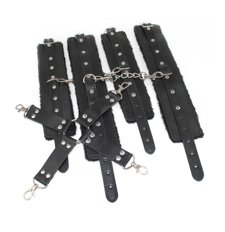 Sex Toys SM Props Back Binding Cross Buckle Plush 3-Piece Set SM Training Binding Handcuffs Footcuffs Adult