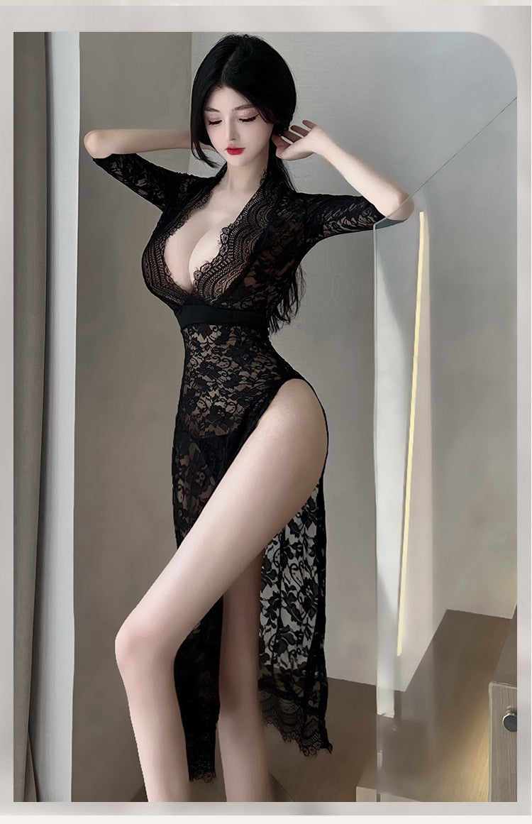Sexy Lingerie Sexy Long Dress Lace Temptation High Slit Mature Hot Passion 8203