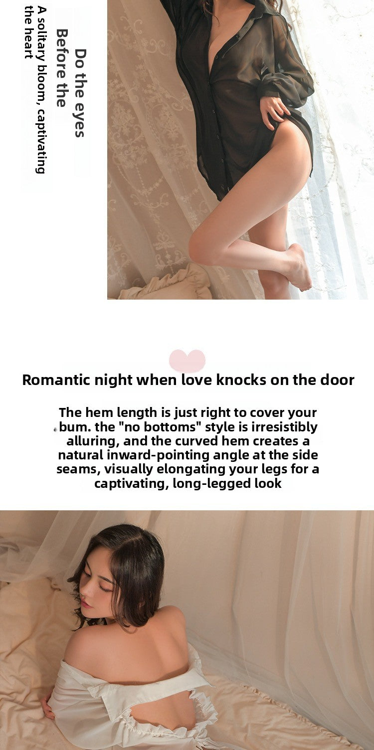 Sexy Lingerie Sexy Backless Boyfriend Shirt No Need to Take Off See-through Temptation Chiffon Pajamas Homewear 5713