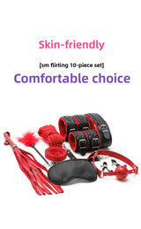 Adult Erotic Plush 10-Piece Set Female Leather Handcuffs Couple Flirting Bondage Restraint Alternative Sex Toys