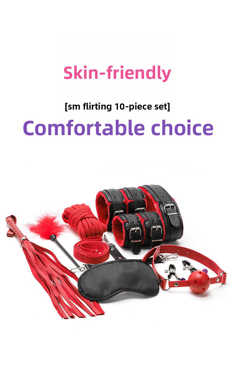 Adult Erotic Plush 10-Piece Set Female Leather Handcuffs Couple Flirting Bondage Restraint Alternative Sex Toys
