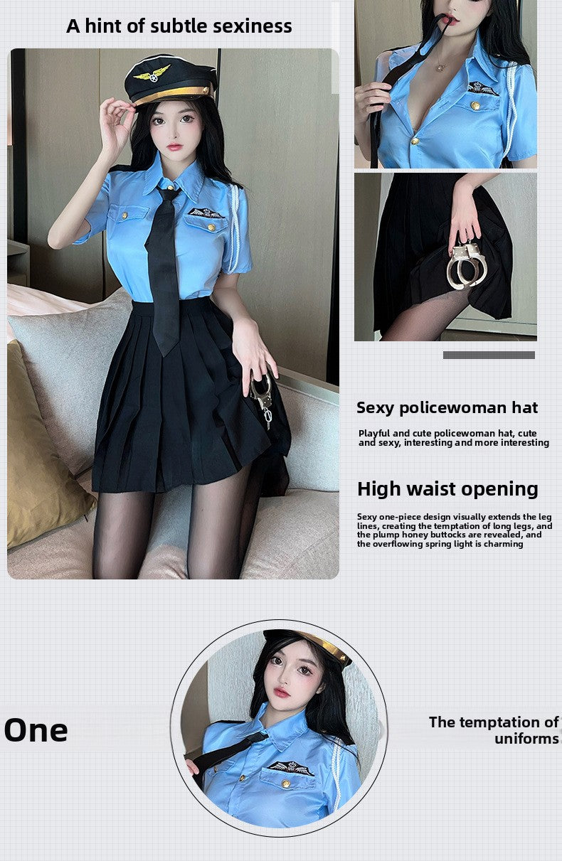 Sexy Lingerie Sexy Cop Blue Temptation Pleated Skirt Role Play Set 5634