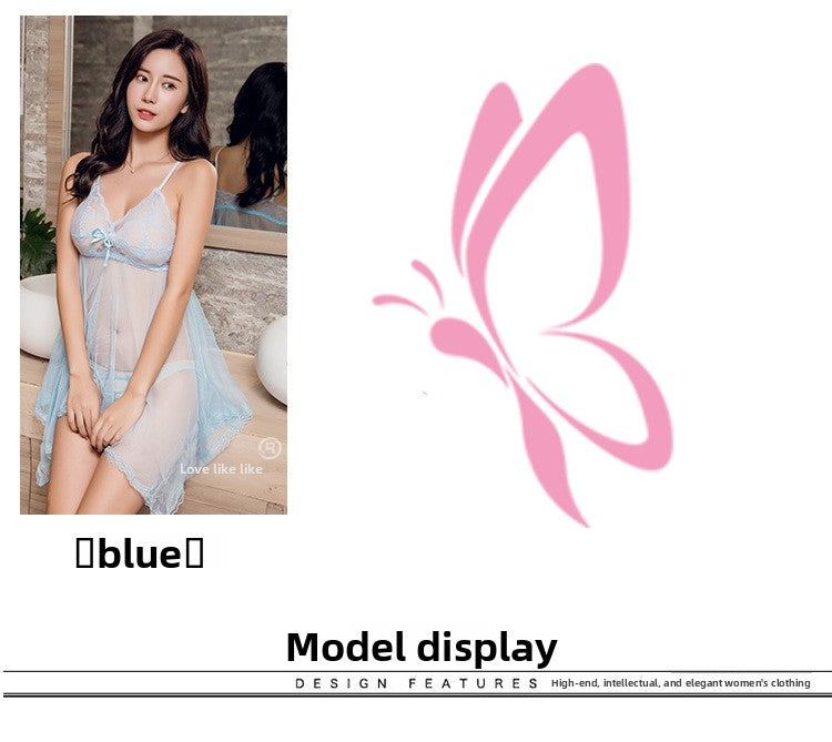 Sexy Lingerie Lace Mesh Temptation Set Plus Size European and American Style Strap Sexy Sleepwear Sheer Nightdress