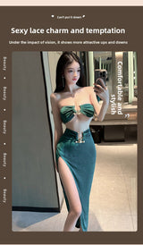 Sexy Lingerie Tube Top Temptation Tight High-Slit Bodycon Long Dress Nightclub Party Set 5724