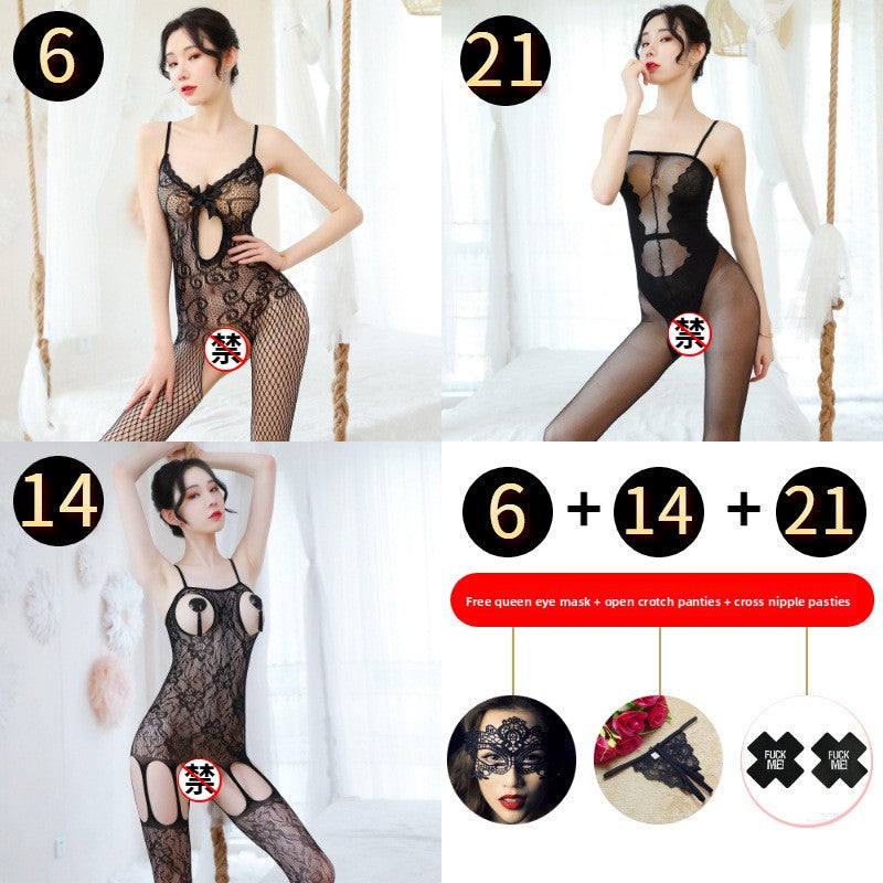Sexy Lingerie Open Crotch Passion Set Transparent Temptation Sexy Stockings One-piece Fishnet Uniform