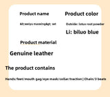 Sex Toys SM Props Macaron Genuine Leather Bondage Set Hand and Foot Cuffs Training Collar Mouth Gag Spanker Adult