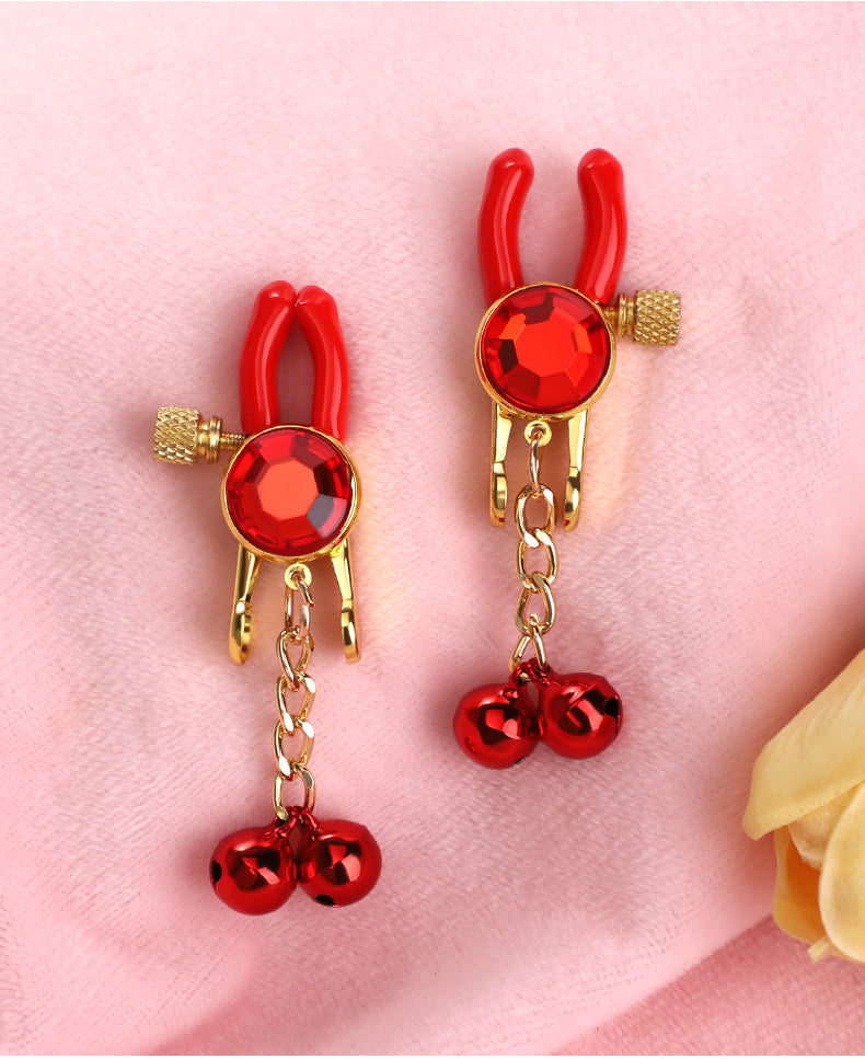 Sexy SM Props Gemstone Bell Nipple Clamps for Women Flirting Teasing Nipple Clips Tassel Chain Clips
