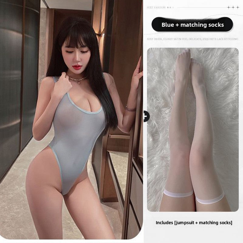 Sexy Lingerie Sexy Mesh See-through Strap Dead Stock One-piece No Need to Take Off Open Crotch Night Club Outfit 5841